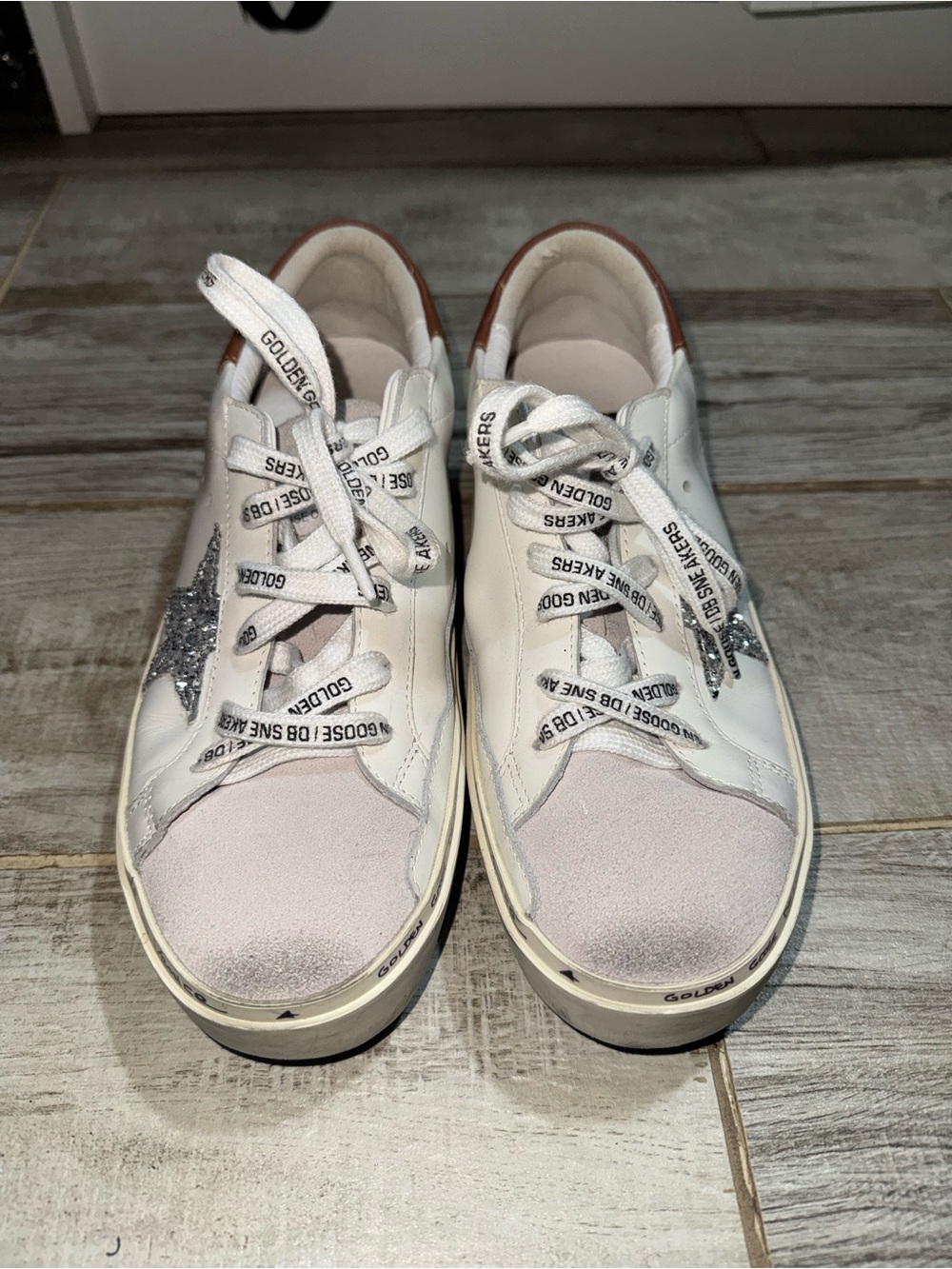 Golden Goose White and Silver Star Low-Top Sneakers